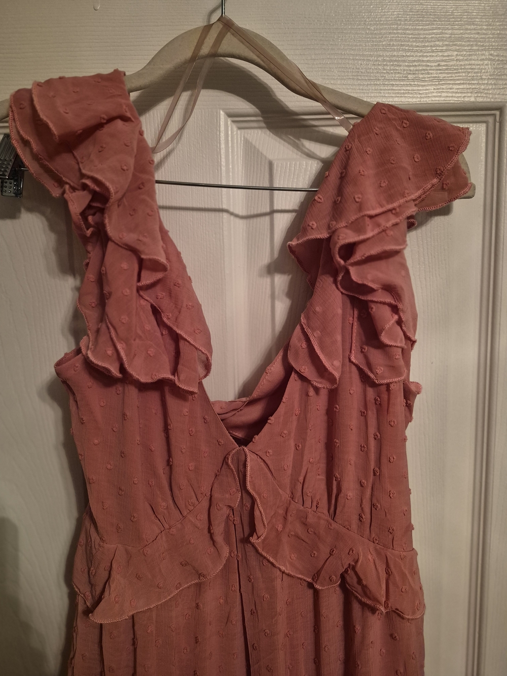 Trixxi Dusty Rose Ruffled V-Neck Mini Dress - Picture 3 of 8